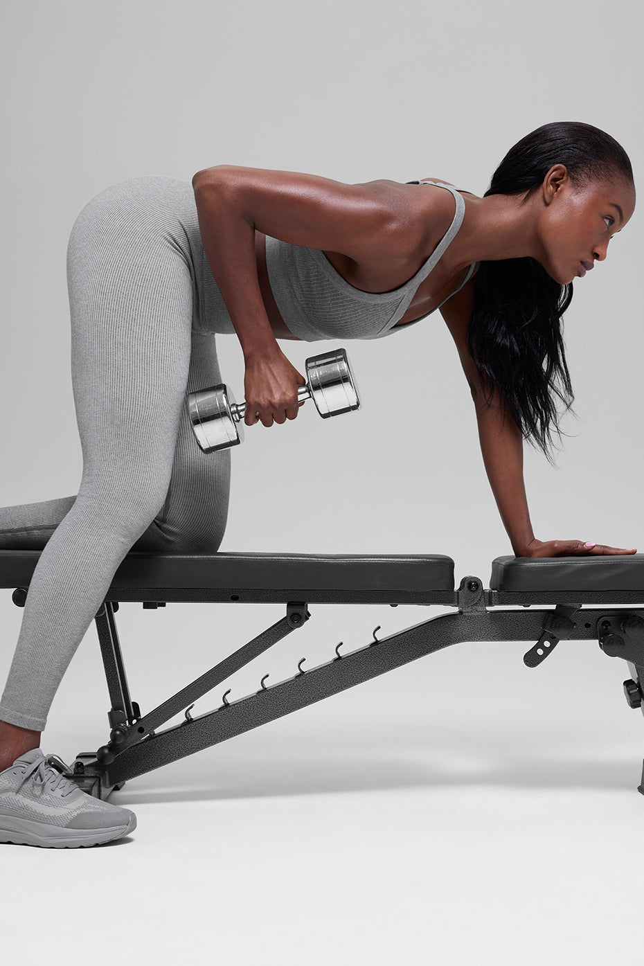 Alo Yoga Seamless High-Waist Two Tone Rib Legging - Light Misty Grey Heather