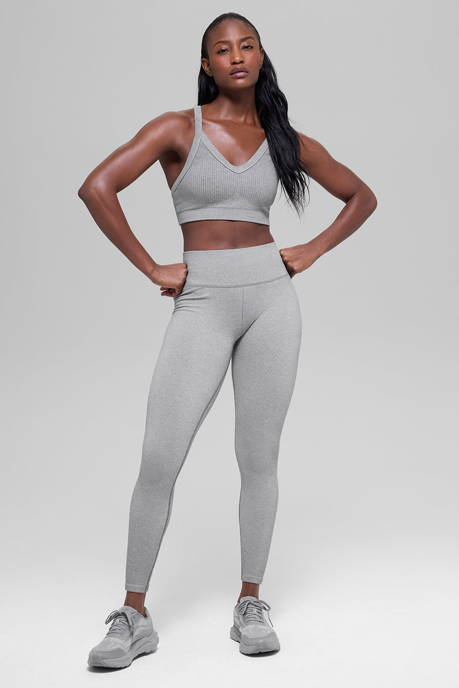 Alo Yoga Seamless High-Waist Two Tone Rib Legging - Light Misty Grey Heather