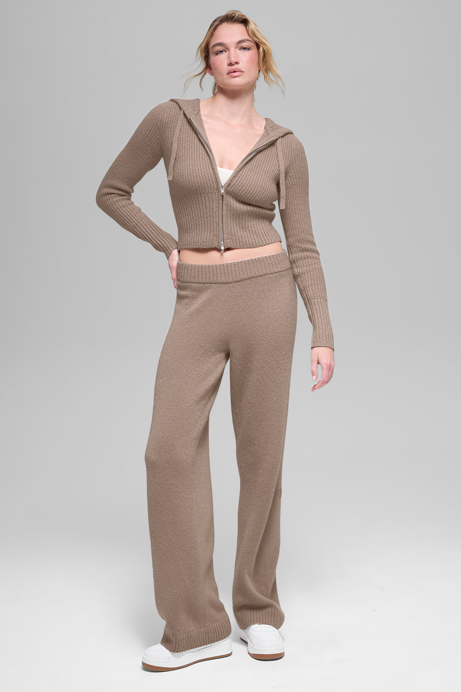 Alo Yoga Wool Cashmere High-Waist New Class Wide Leg Pant - Chai Latte