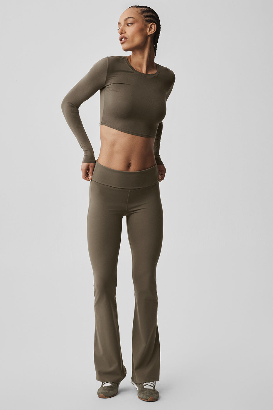 Alo Yoga ALO Softsculpt Foldover Flare Legging (Regular) - Olive Tree