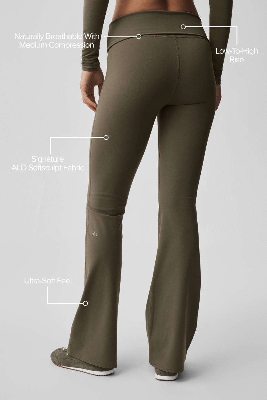 Alo Yoga ALO Softsculpt Foldover Flare Legging (Regular) - Olive Tree