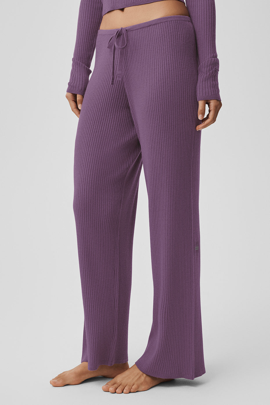 Alo Yoga Sweater Knit Mid-Rise Unwind Wide Leg Pant - Plum Kiss