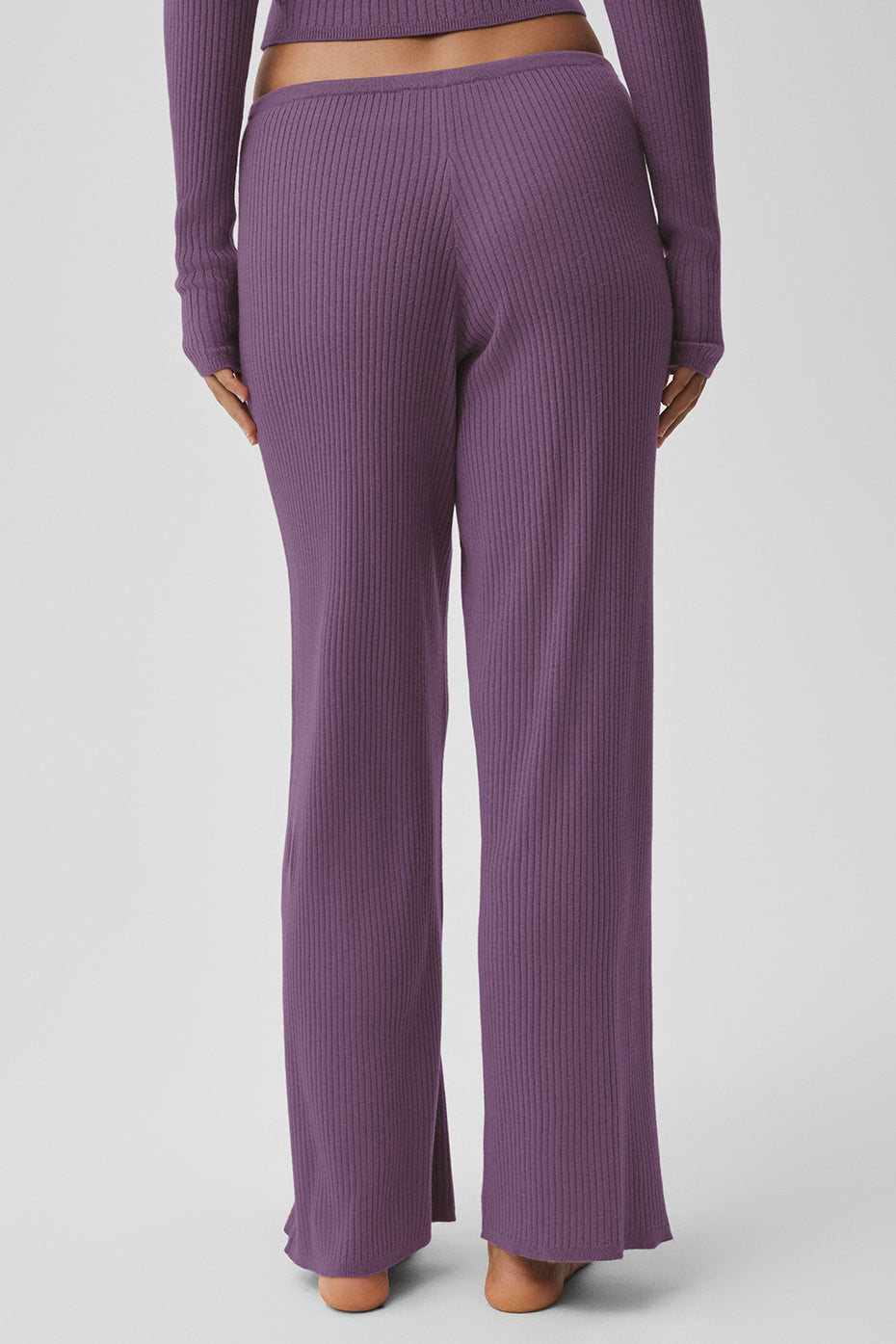 Alo Yoga Sweater Knit Mid-Rise Unwind Wide Leg Pant - Plum Kiss