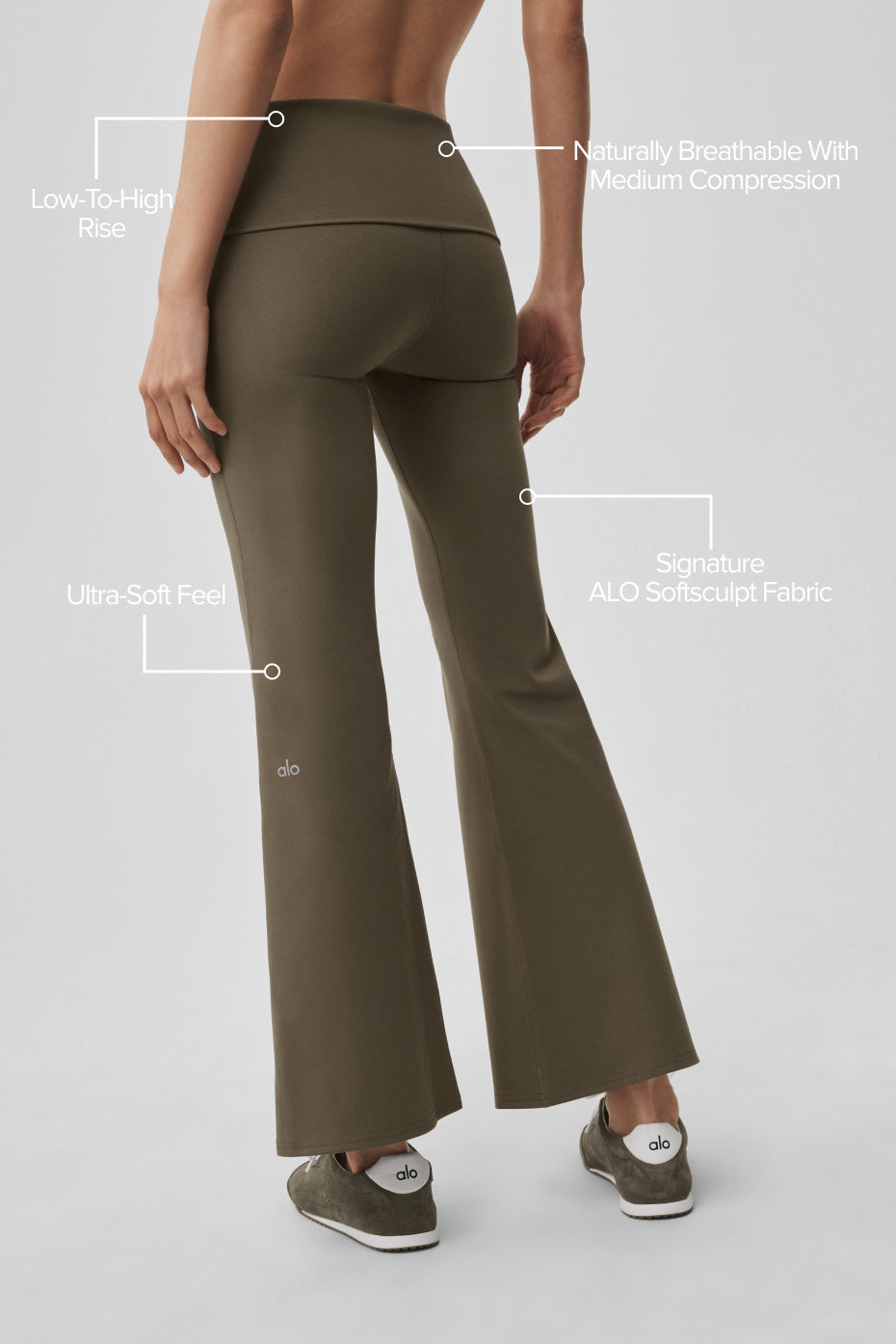 Alo Yoga ALO Softsculpt Foldover Flare Legging (Short) - Olive Tree