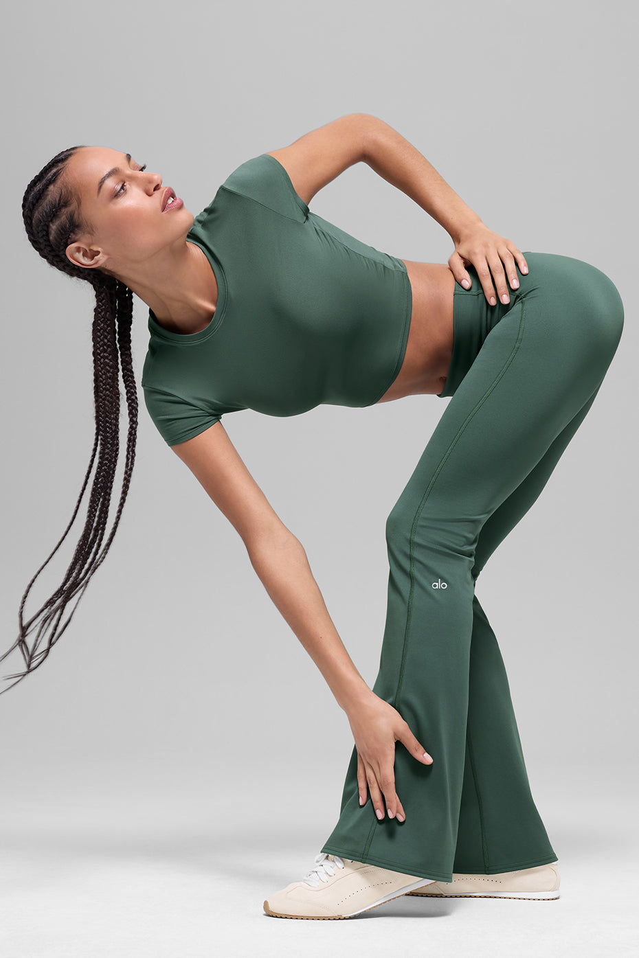 Alo Yoga ALO Softsculpt Foldover Flare Legging (Short) - Clover Green