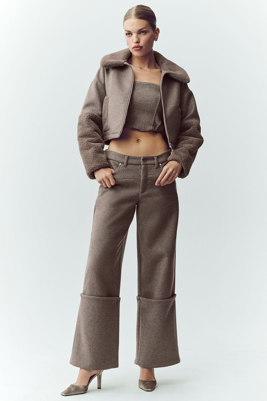 Alo Yoga Wool Blend Nightcap Wide Leg Pant - Alpine Cocoa Heather