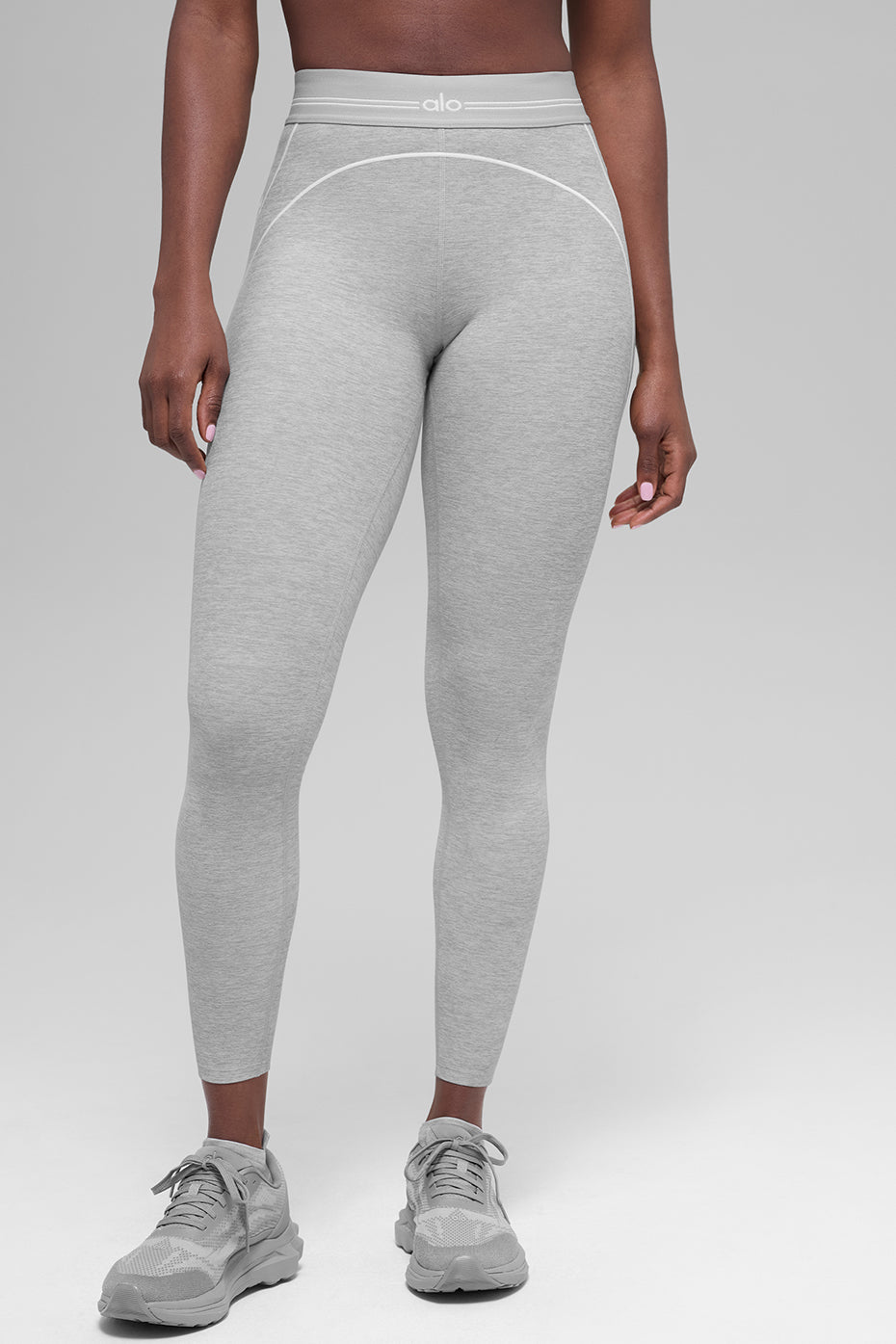 Alo Yoga 7/8 High-Waist Alosoft Heart Throb Legging - Athletic Heather Grey/White