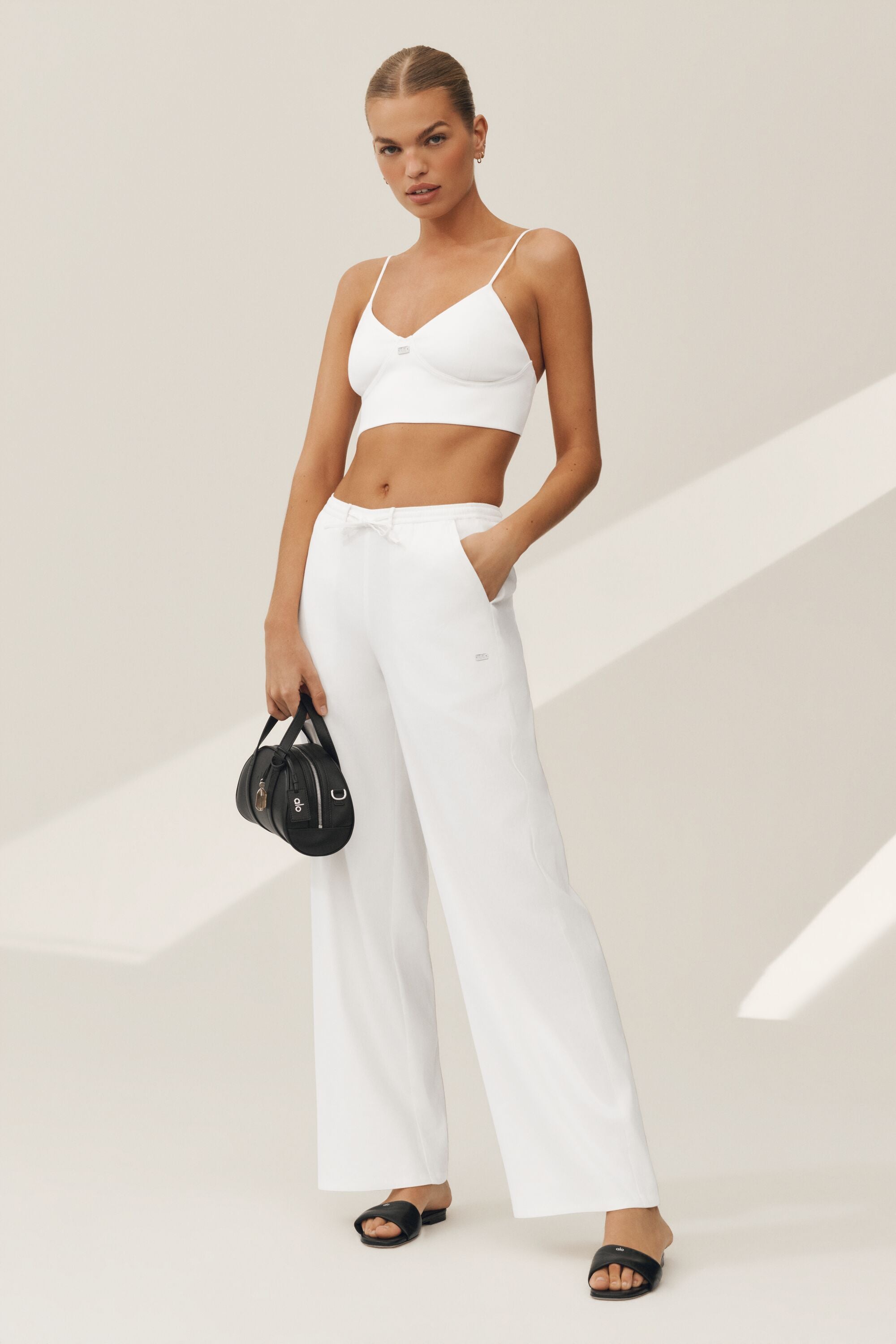 Alo Yoga Linen Blend Riviera Wide Leg Pant - White