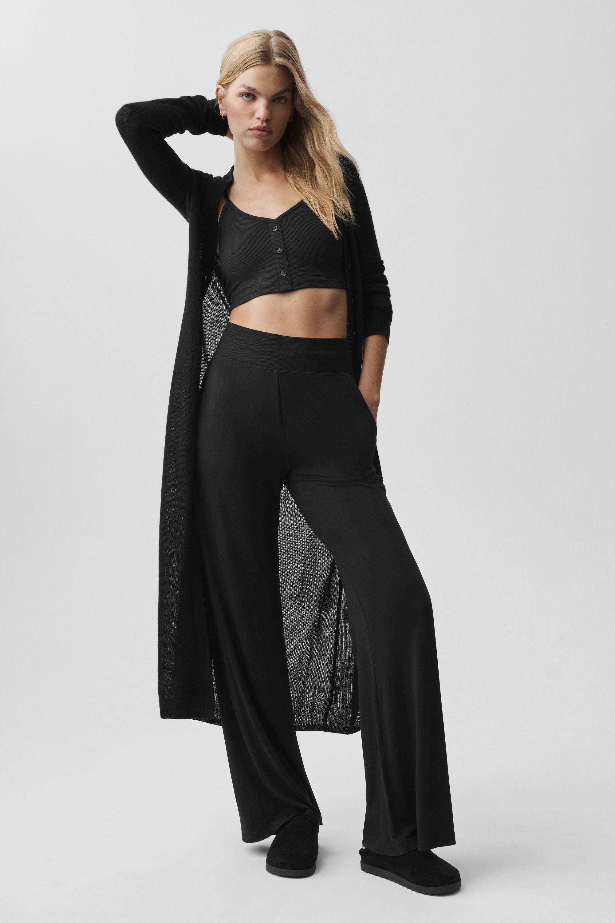 Alo Yoga Semi-Sheer Delicate Lounge Flare Pant (Long) - Black