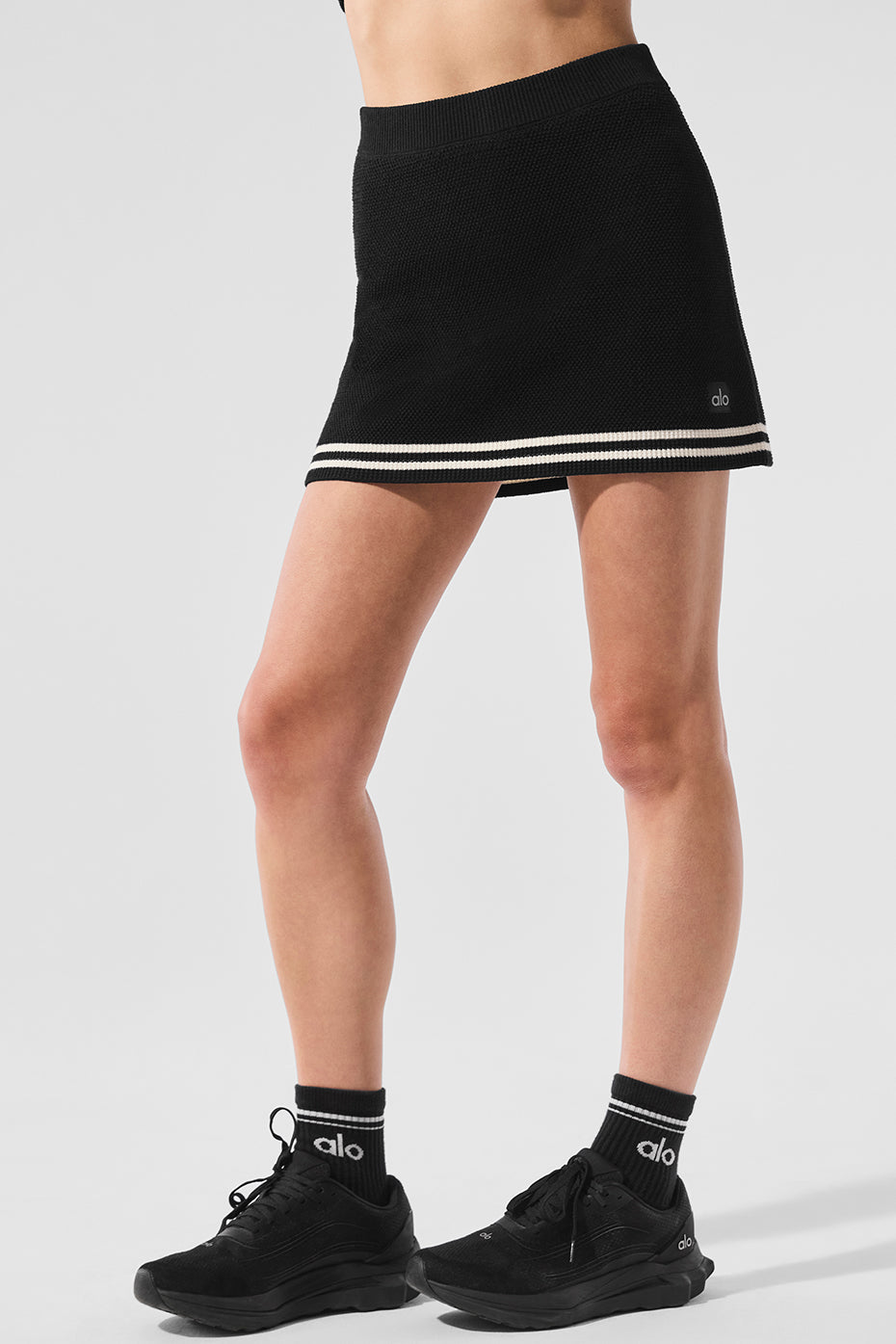 Alo Yoga Tennis Club Sweater Knit Skirt - Black/Ivory