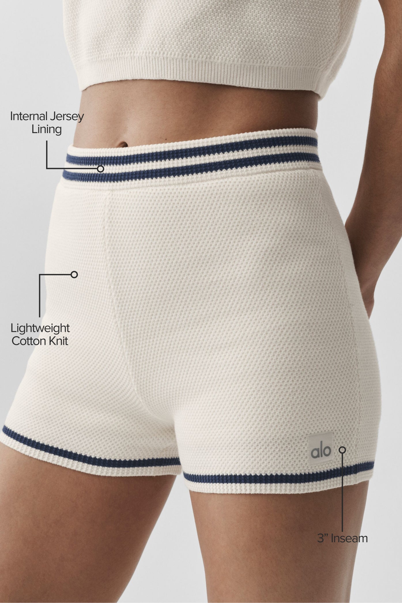 Alo Yoga Tennis Club Sweater Knit Hot Short - Ivory/Navy
