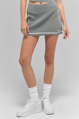 Alo Yoga Ribbed Sweater Knit Highline Mini Skirt - Lunar Grey/White