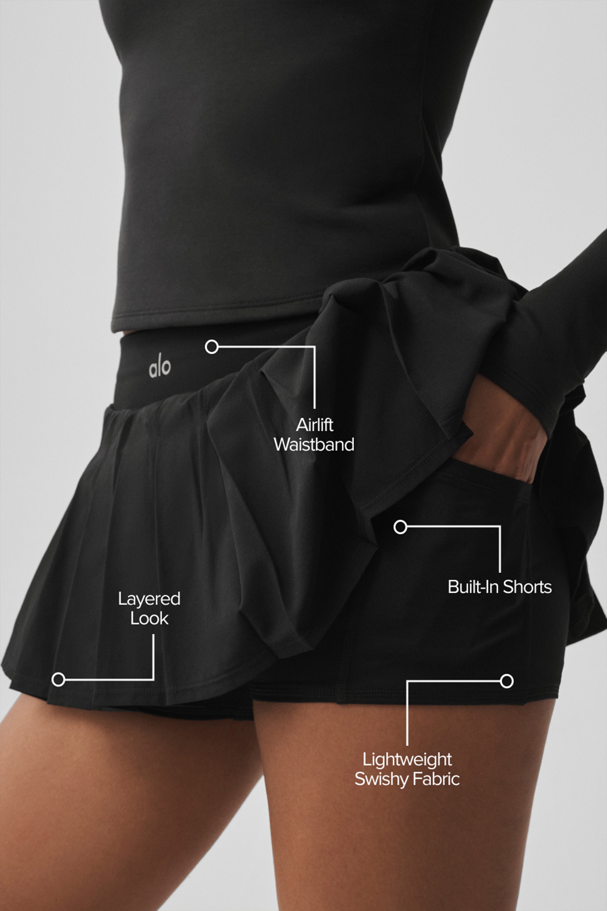 Alo Yoga Double Or Nothing Tennis Skirt - Black