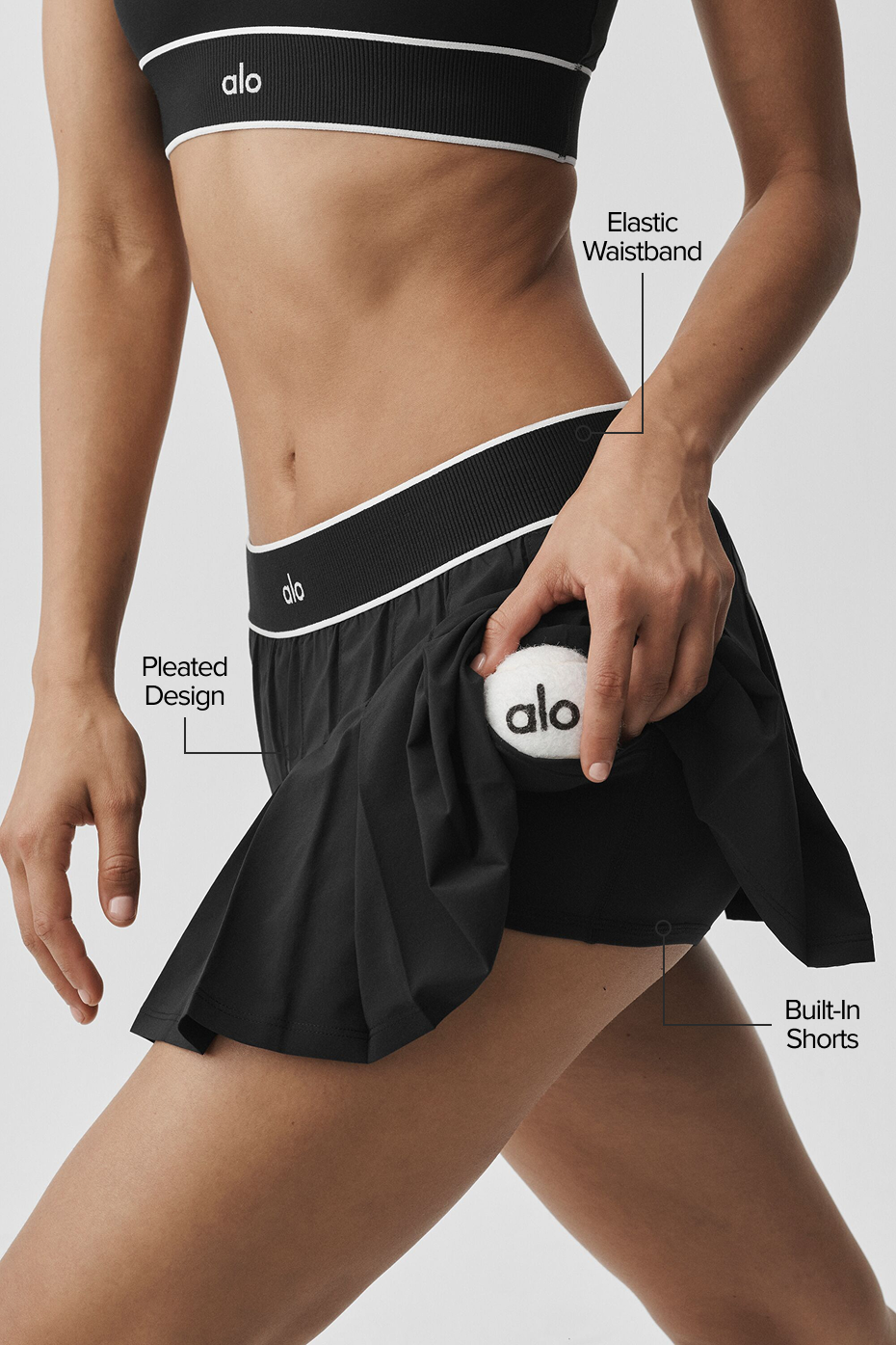 Alo Yoga Low-Rise Amp It Up Tennis Skirt - Black