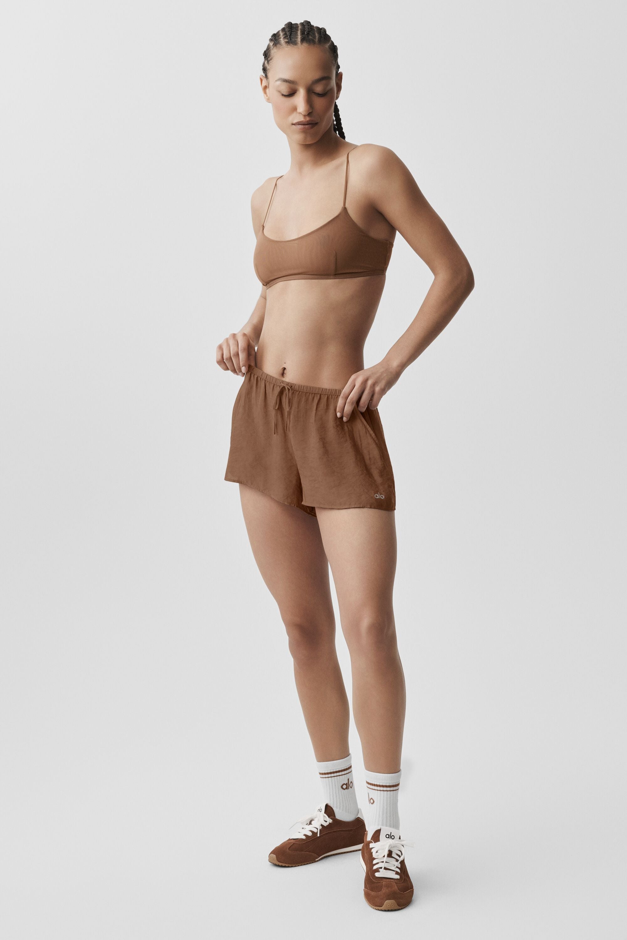 Alo Yoga Semi-Sheer Golden Hour Mid-Rise Short - Sun Kissed Brown