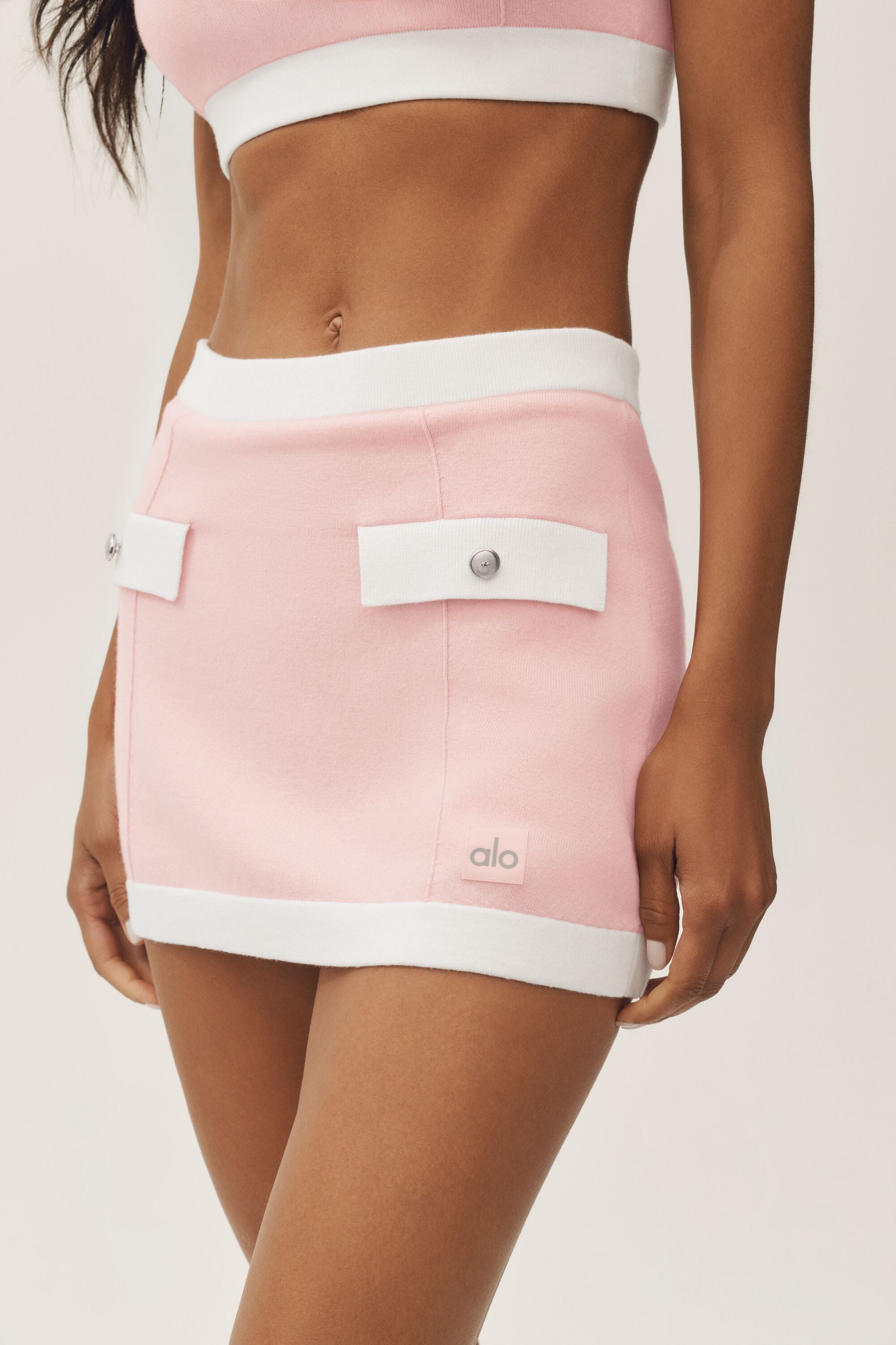 Alo Yoga Cotton Cashmere High-Waist Capri Dream Skirt - Sundrenched Pink/White