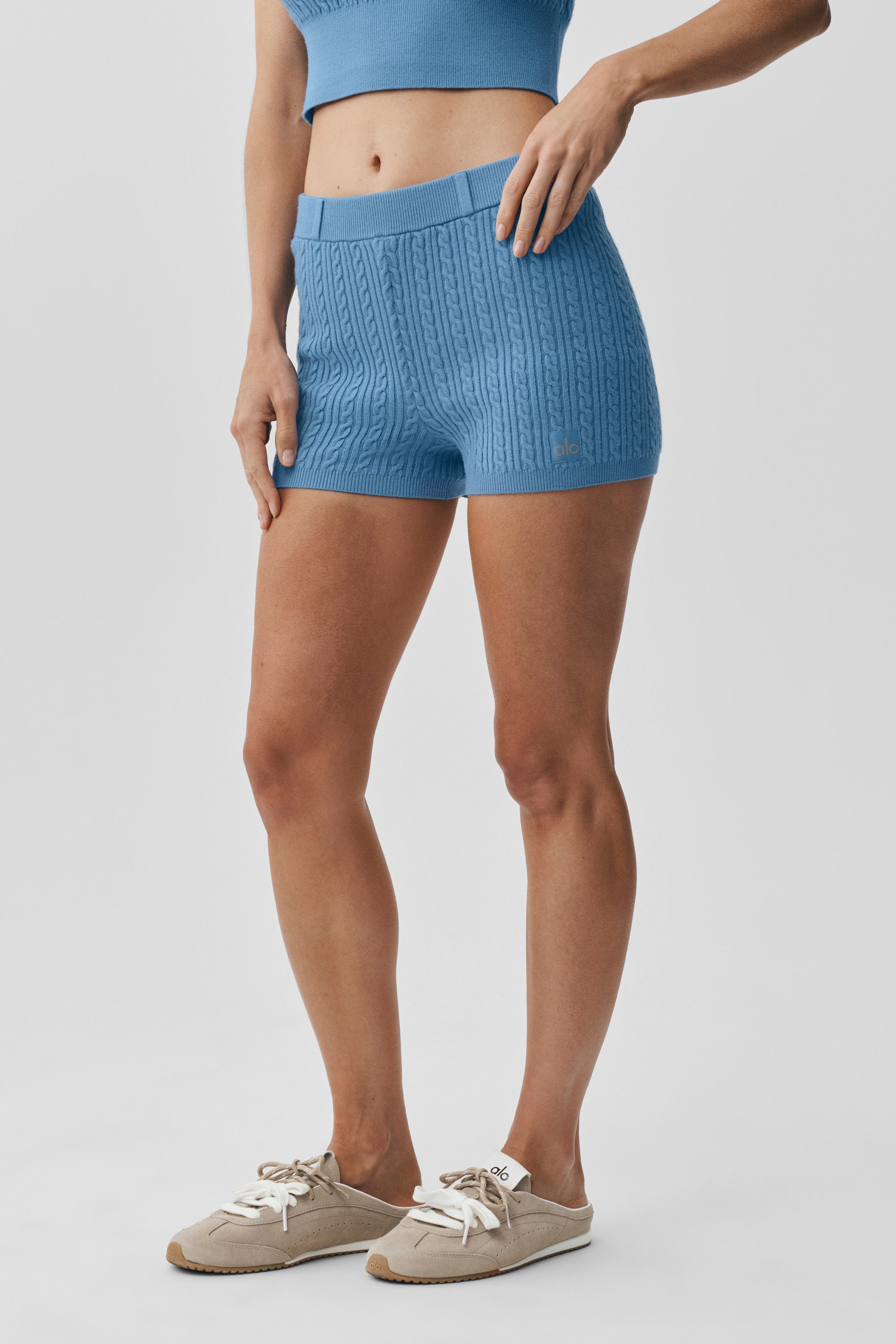 Alo Yoga Mini Cable High-Waist Sweater Short - California Blue