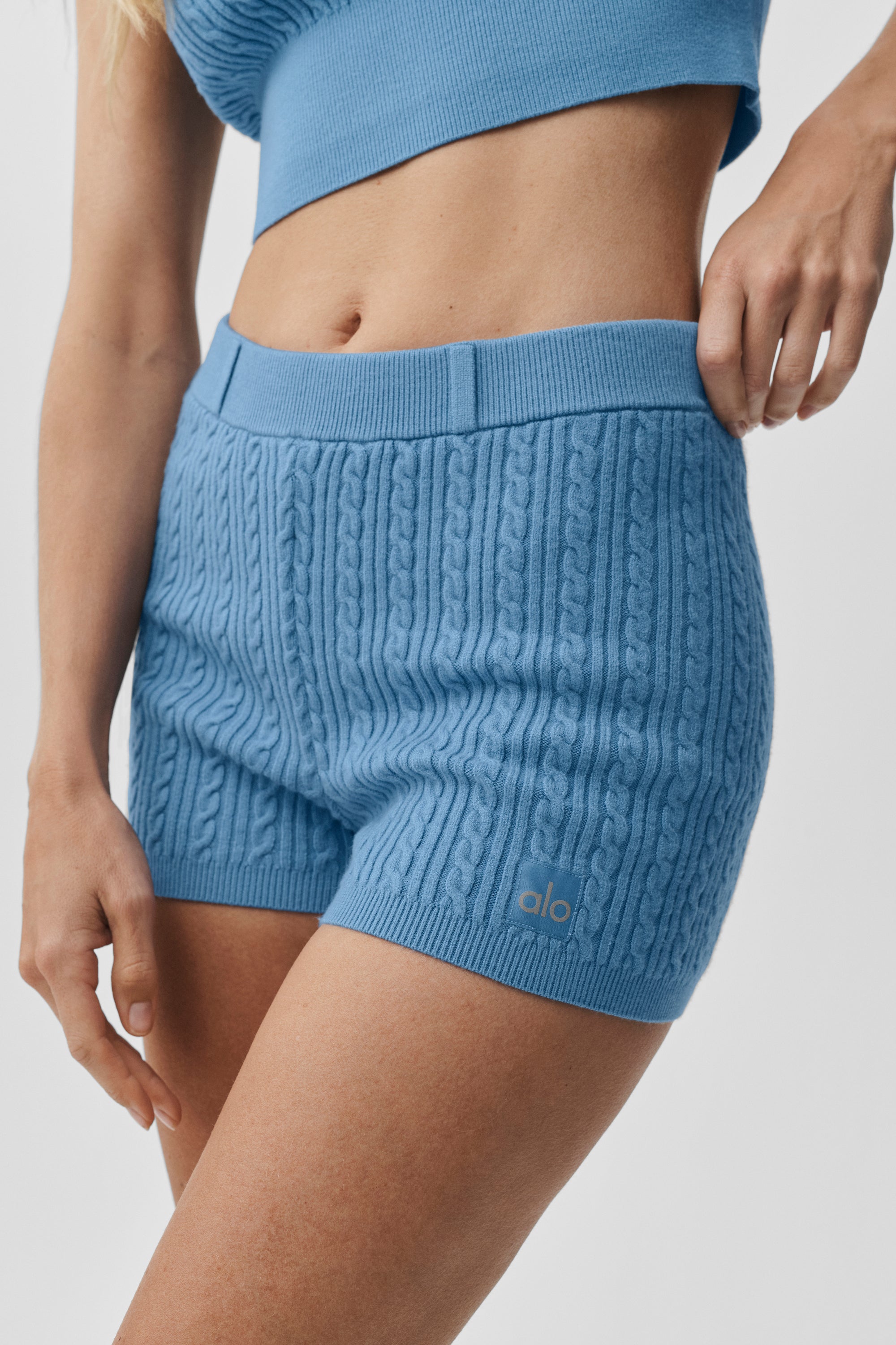 Alo Yoga Mini Cable High-Waist Sweater Short - California Blue