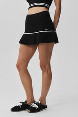 Alo Yoga Scholar Knit High-Waist My Serve Tennis Skirt - Black/White