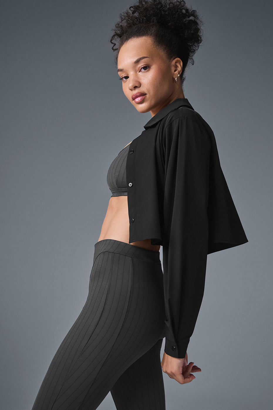 Alo Yoga Cropped Take Me Out Button Up - Black