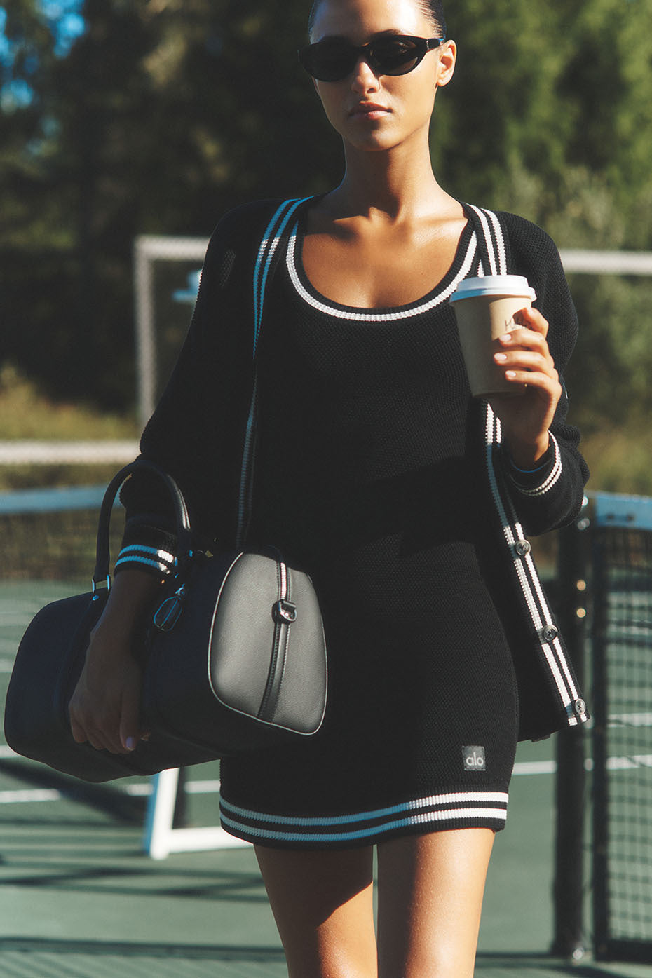 Alo Yoga Tennis Club Sweater Knit Dress - Black/Ivory