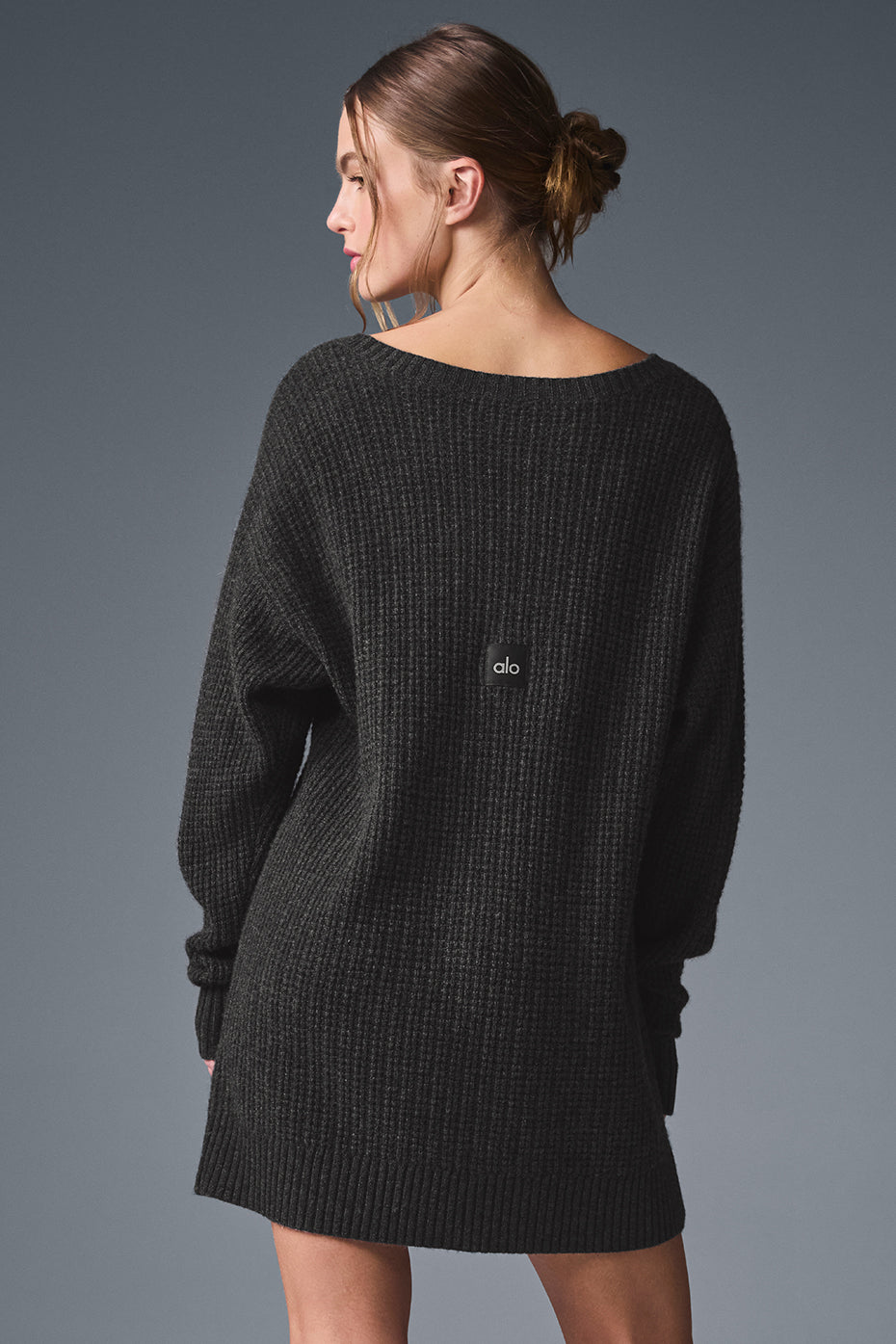 Alo Yoga Cashmere Plush Waffle Dress - Dark Heather Grey