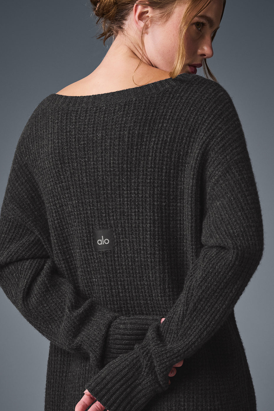Alo Yoga Cashmere Plush Waffle Dress - Dark Heather Grey