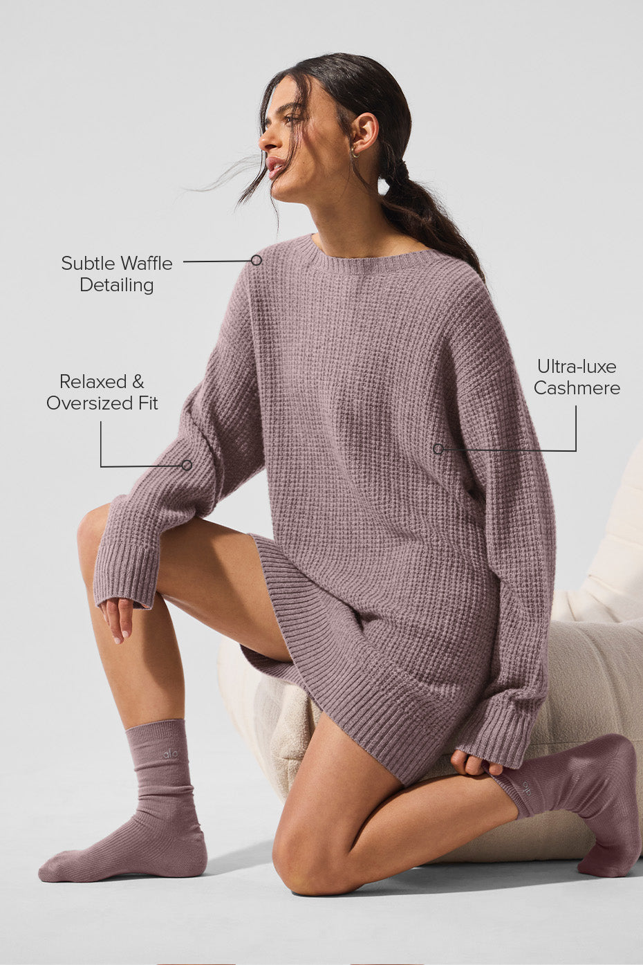 Alo Yoga Cashmere Plush Waffle Dress - Mushroom Heather