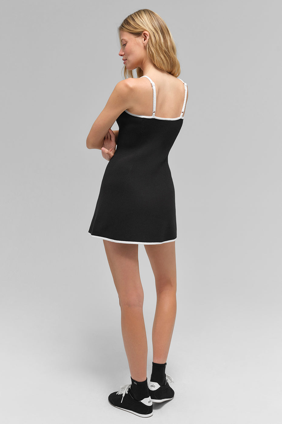 Alo Yoga Ribbed Sweater Knit Highline Dress - Black/White