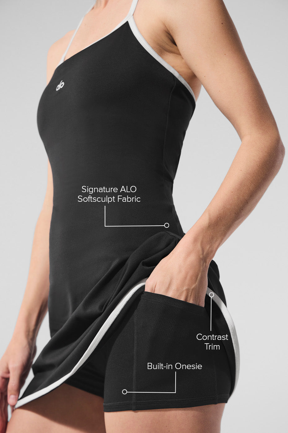 Alo Yoga ALO Softsculpt Halter Tennis Dress - Black/White