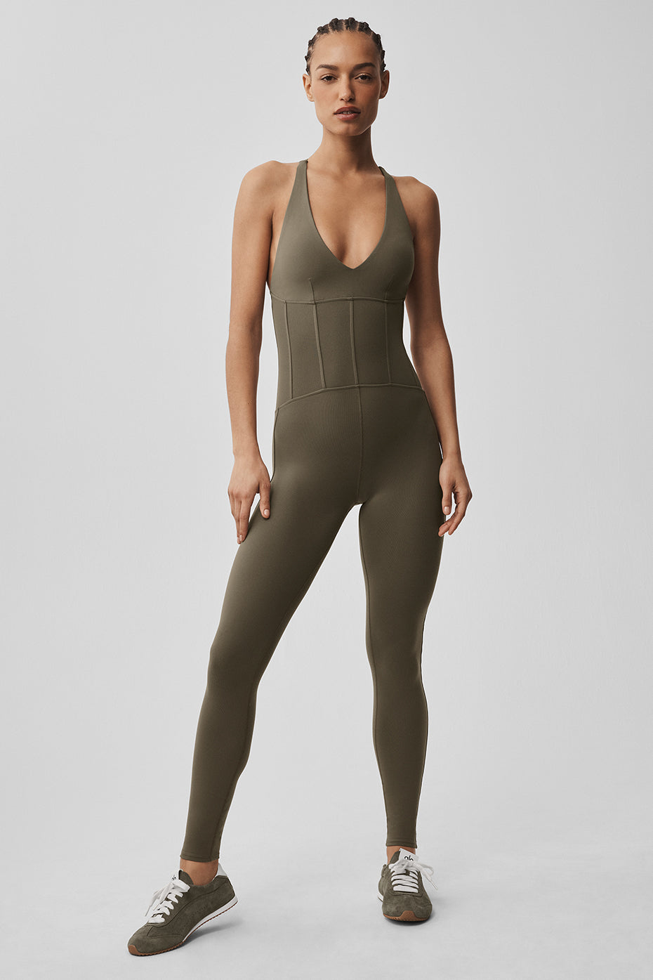 Alo Yoga Airbrush Sparks Fly Corset Onesie - Olive Tree