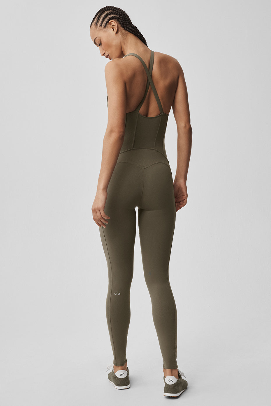 Alo Yoga Airbrush Sparks Fly Corset Onesie - Olive Tree