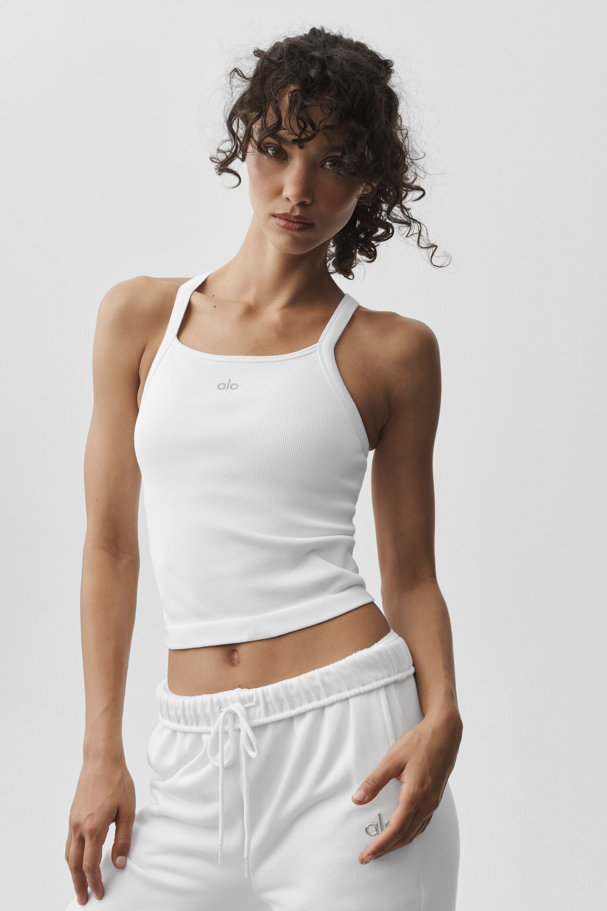 Alo Yoga Seamless Ribbed Favorite Bra Tank - White