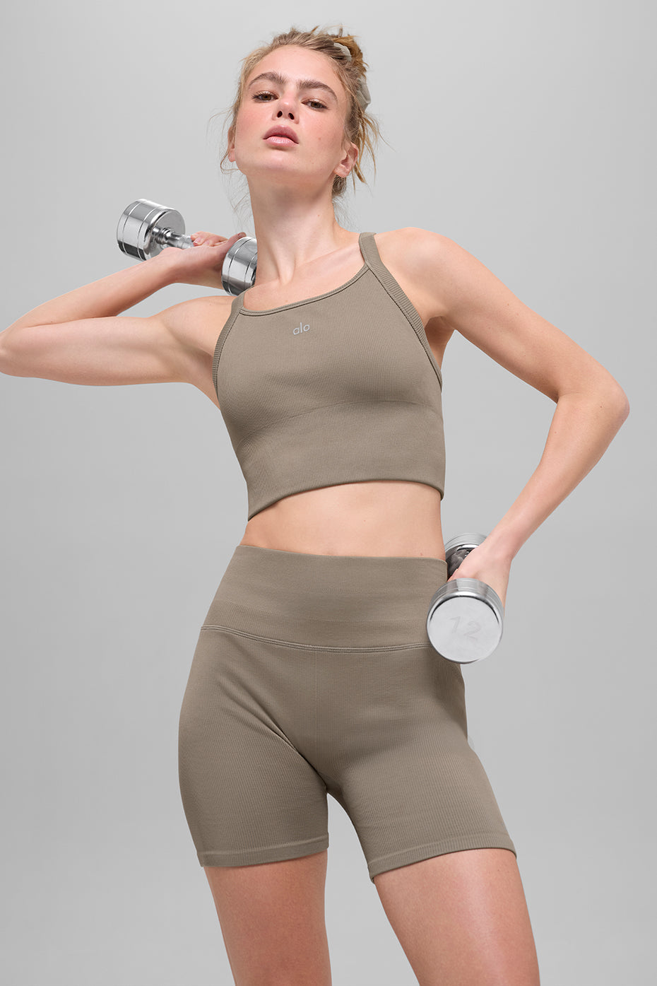 Alo Yoga Seamless Ribbed Favorite Bra Tank - Light Cocoa