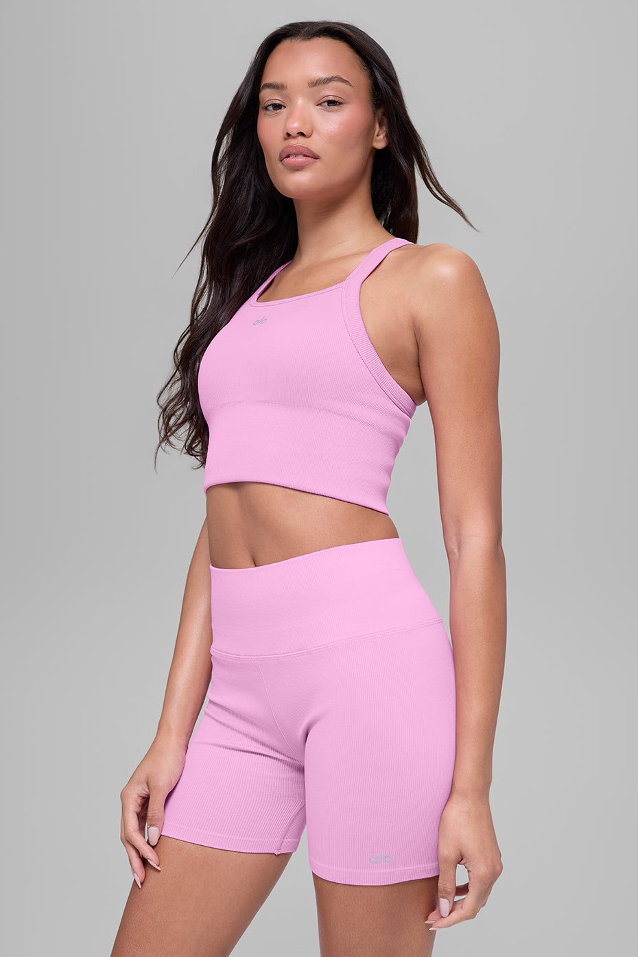 Alo Yoga Seamless Ribbed Favorite Bra Tank - Candy Heart Pink