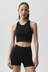 Alo Yoga Seamless Modal Ribbed High Neck Delight Bra - Black