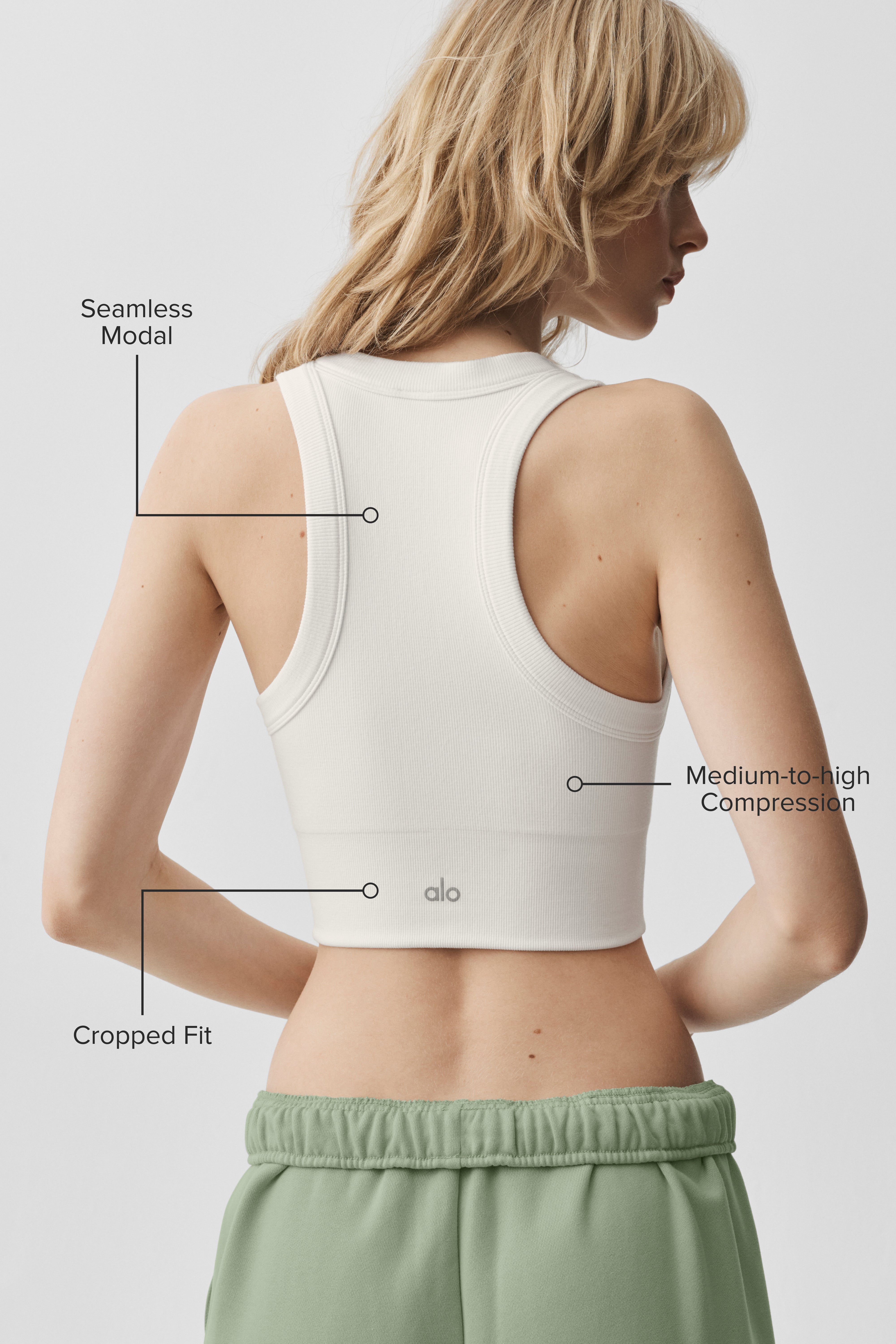 Alo Yoga Seamless Modal Ribbed High Neck Delight Bra - White