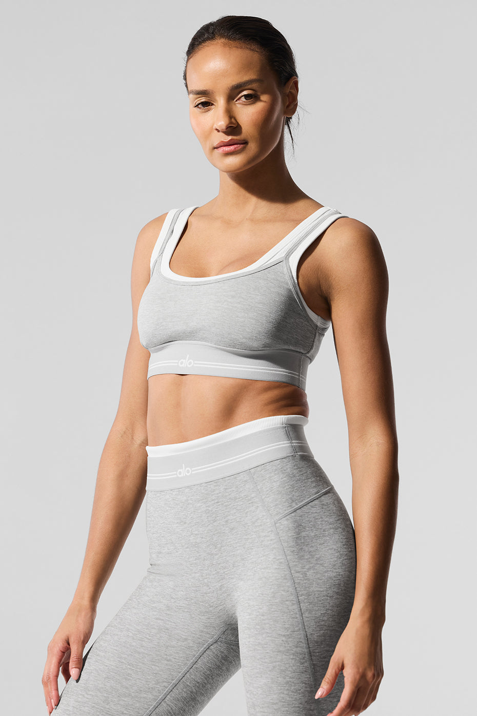 Alo Yoga Alosoft Better Together Bra - Athletic Heather Grey/White