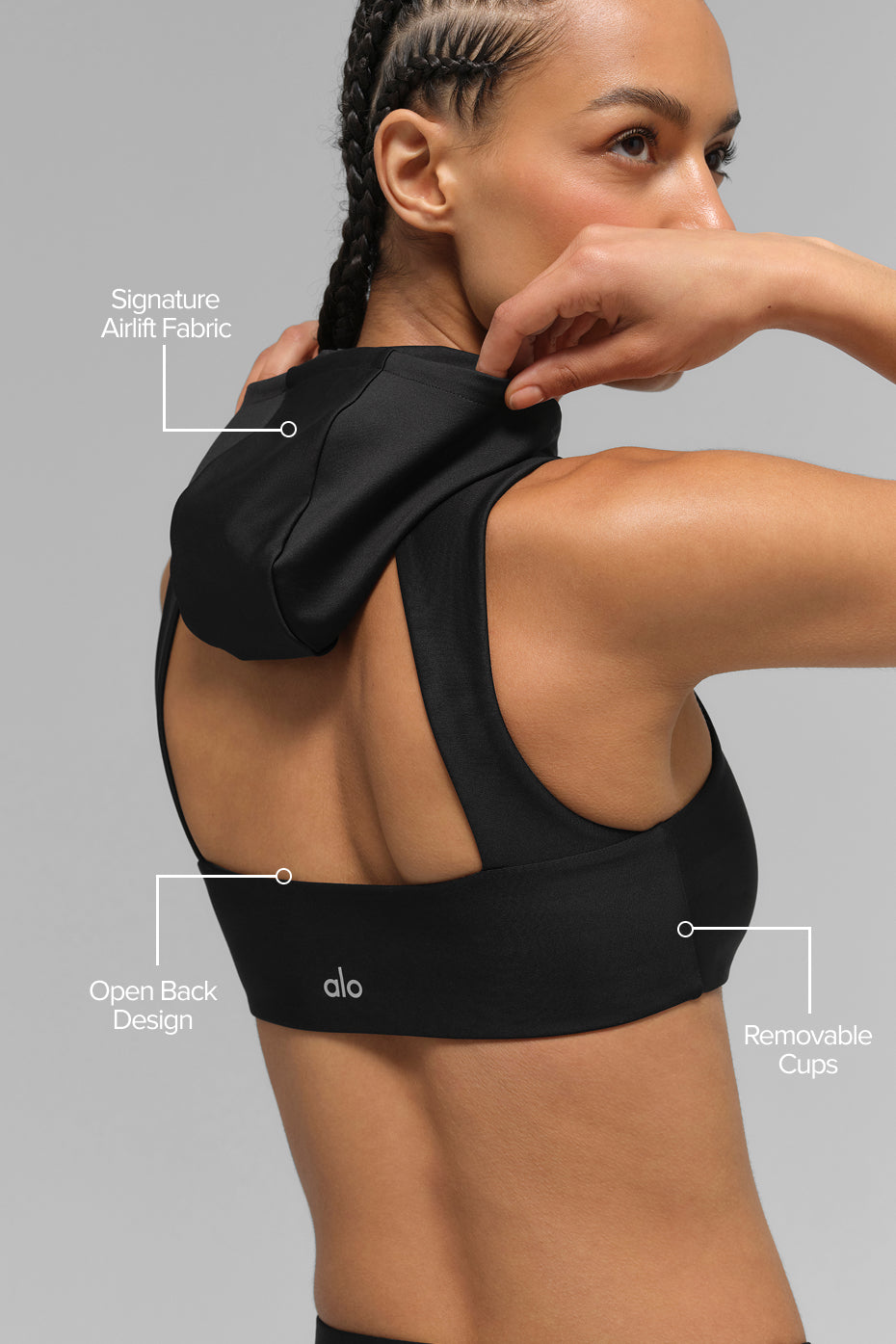 Alo Yoga Airlift Light Speed Hooded Bra - Black