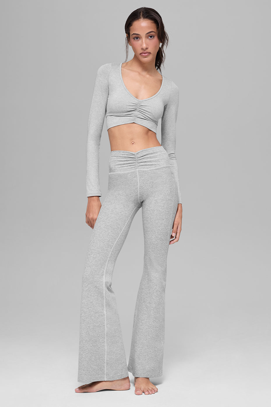 Alo Yoga Alosoft Intuition Long Sleeve Bra - Athletic Heather Grey