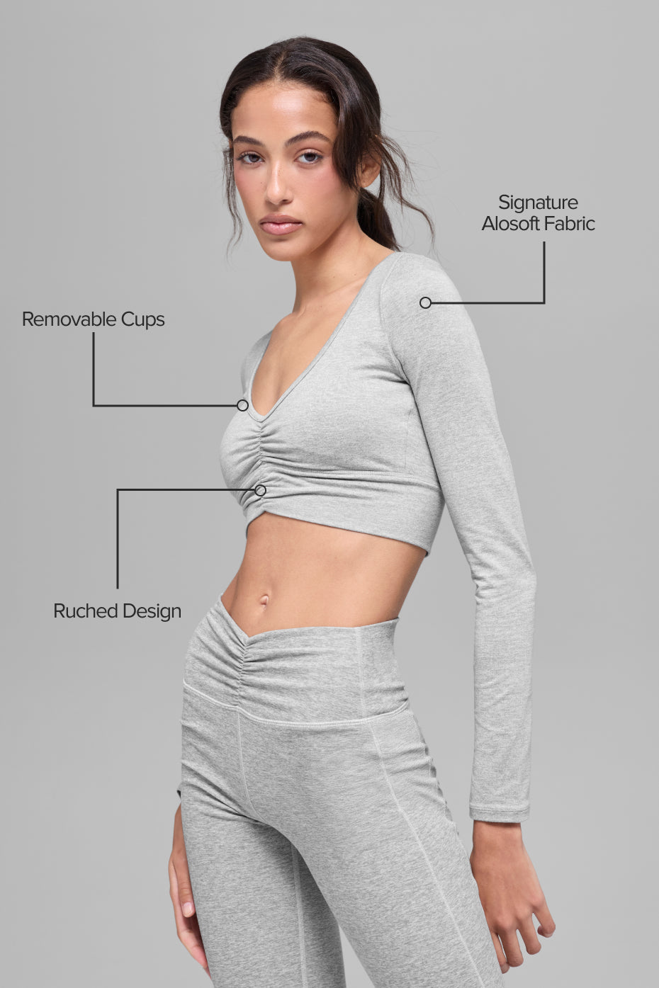 Alo Yoga Alosoft Intuition Long Sleeve Bra - Athletic Heather Grey