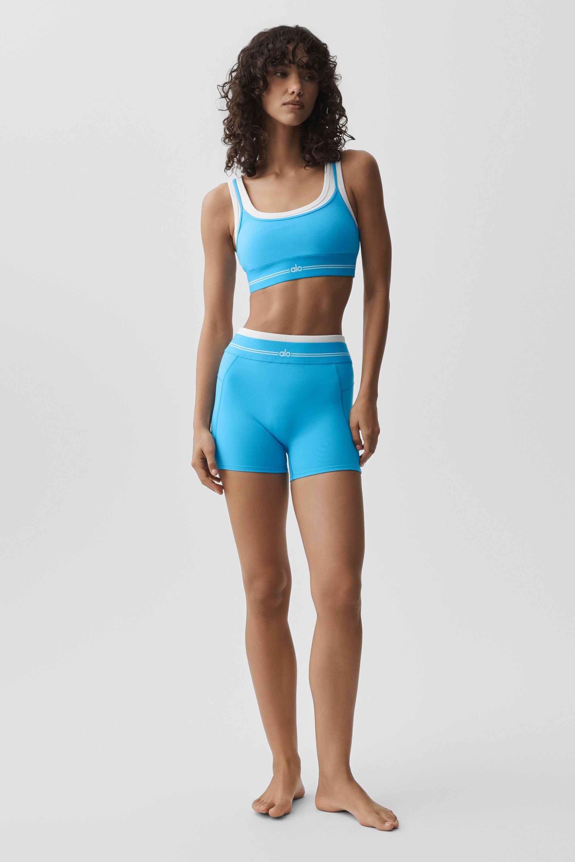 Alo Yoga Airbrush Better Together Bra - Azure Blue/White