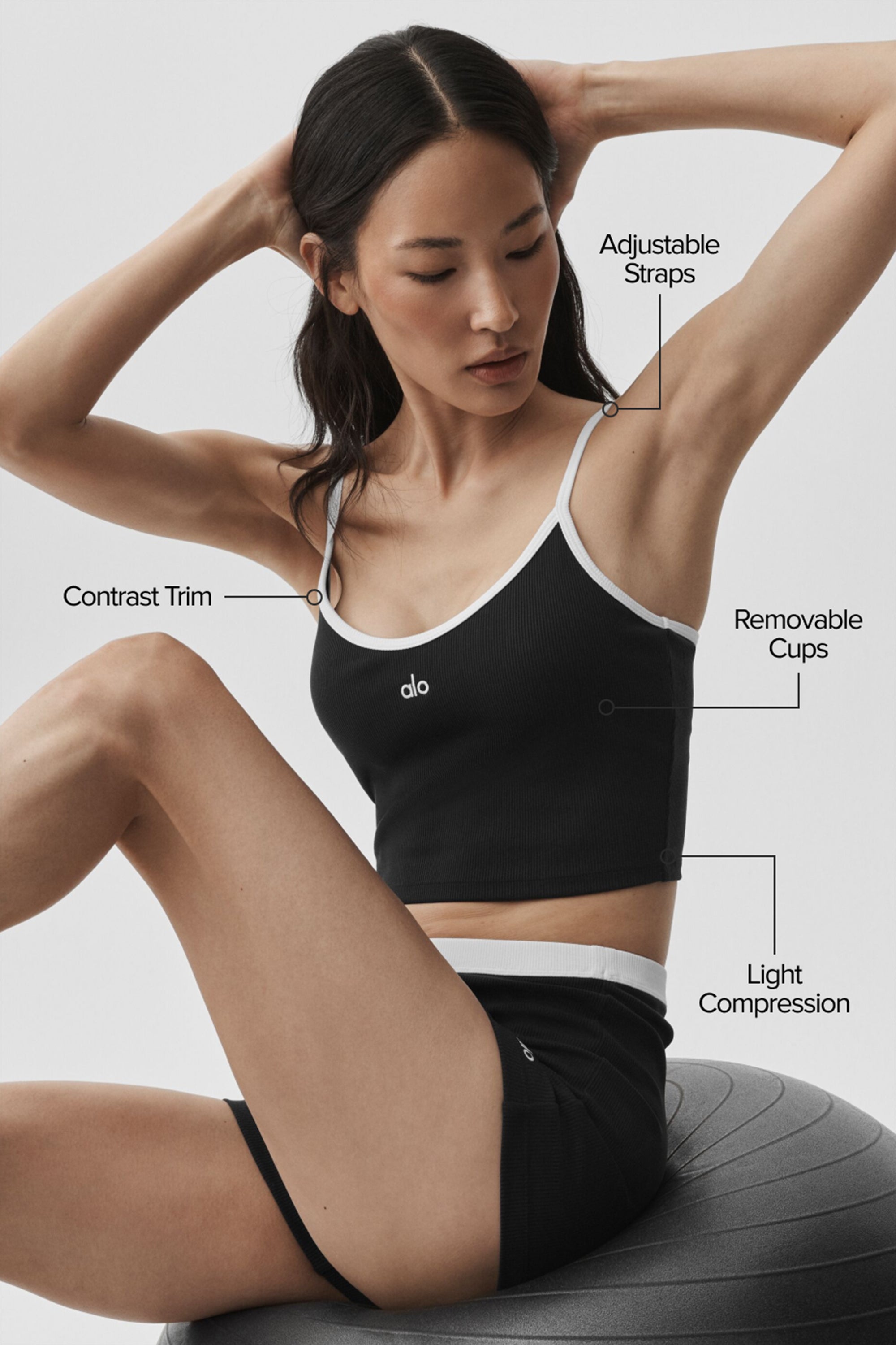 Alo Yoga Goddess Ribbed First Pick Bra Tank - Black/White
