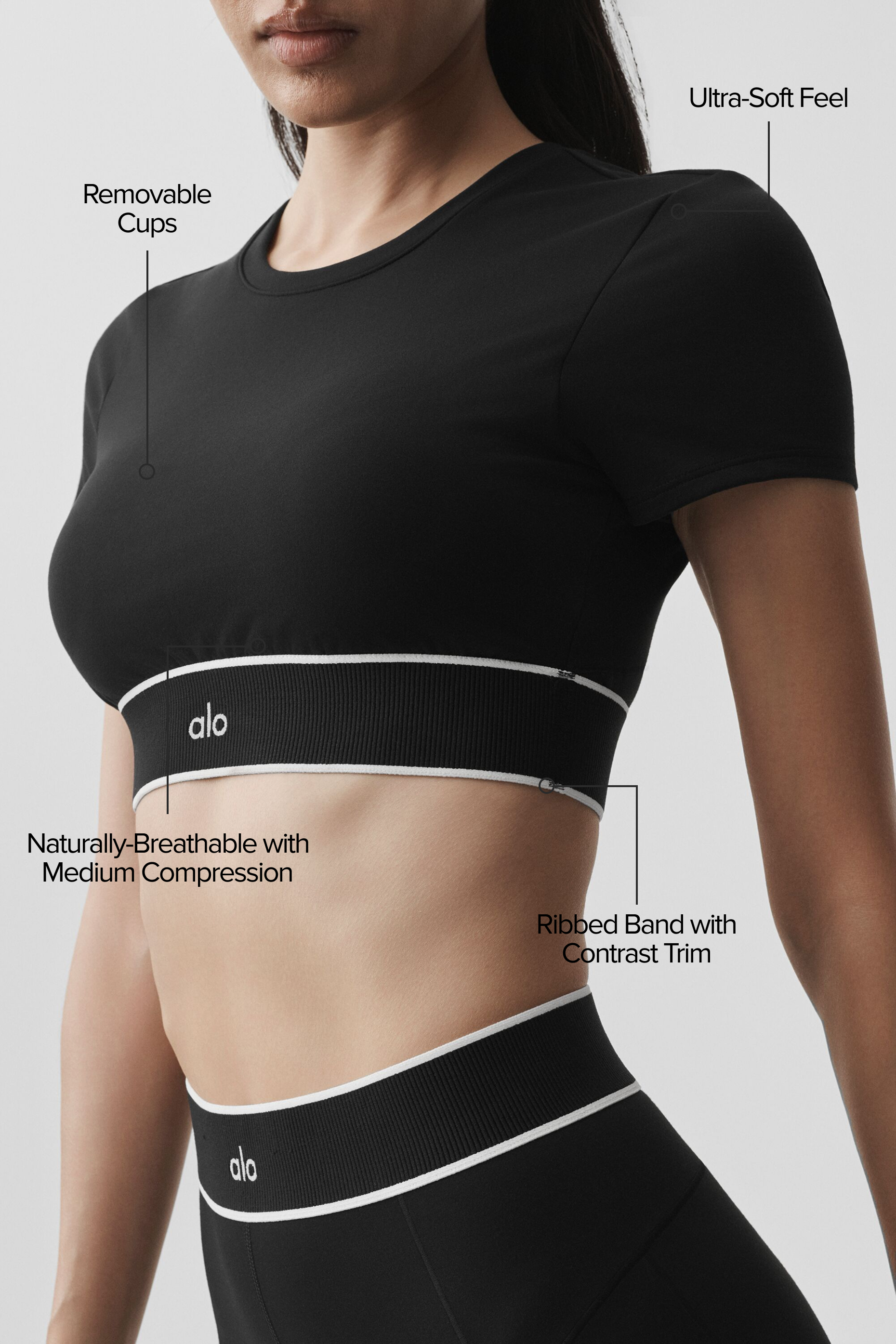 Alo Yoga ALO Softsculpt Amp It Up Short Sleeve Bra - Black