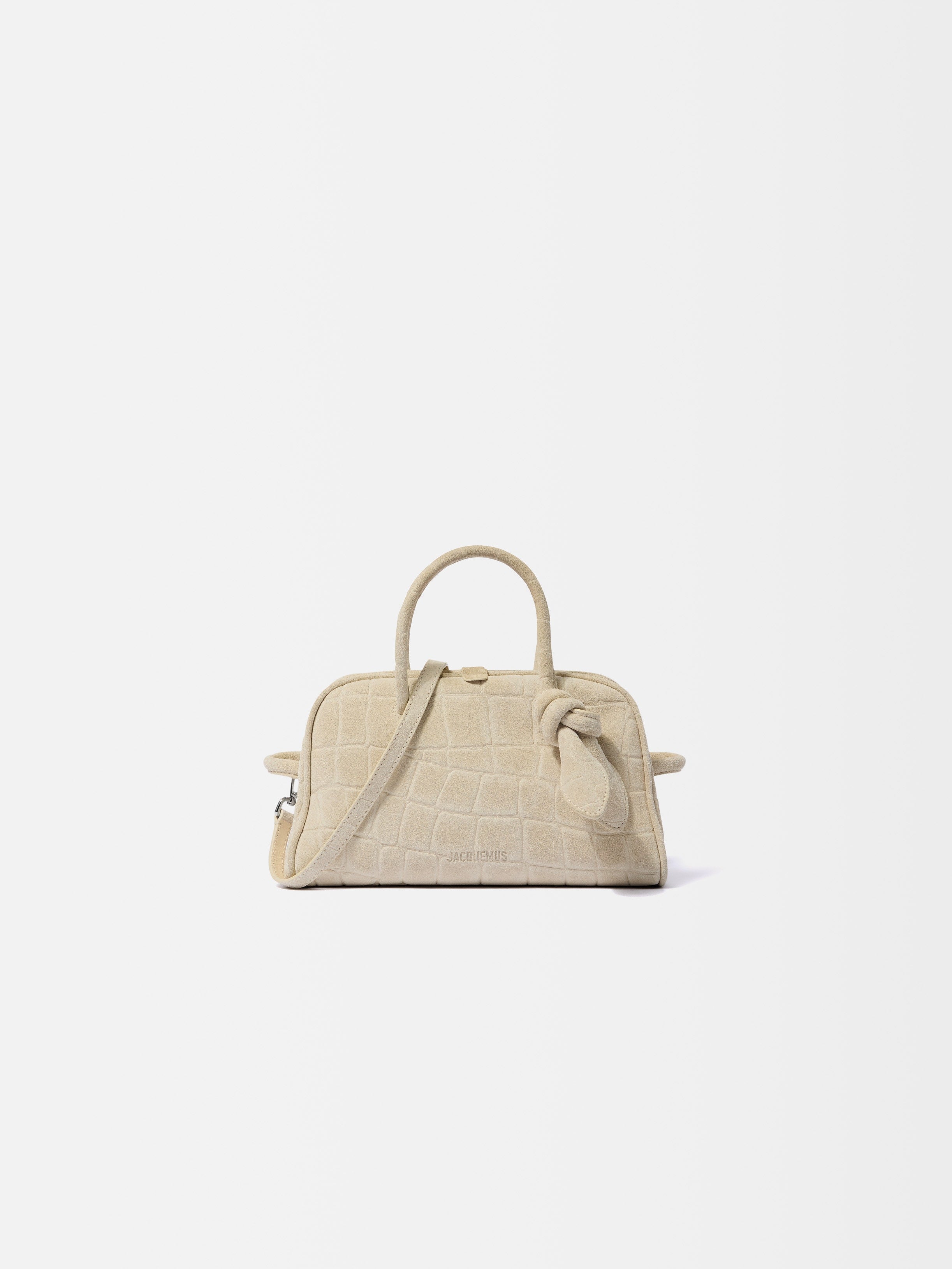 Jacquemus The Small Turismo Bowling Bag In Crocodile-Embossed Suede Ivory