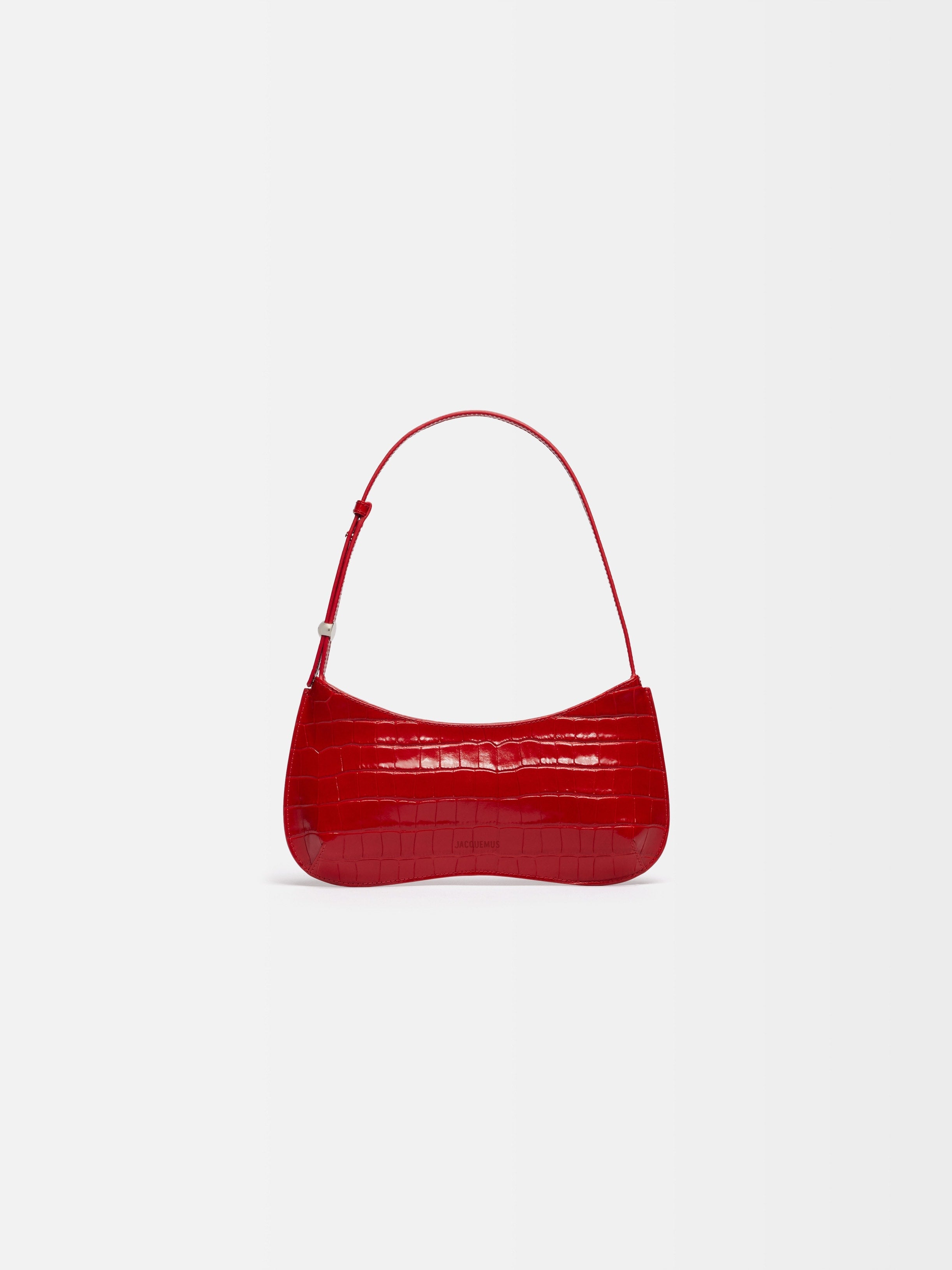 Jacquemus The Bisou Structured Handbag In Crocodile-Embossed Leather Red