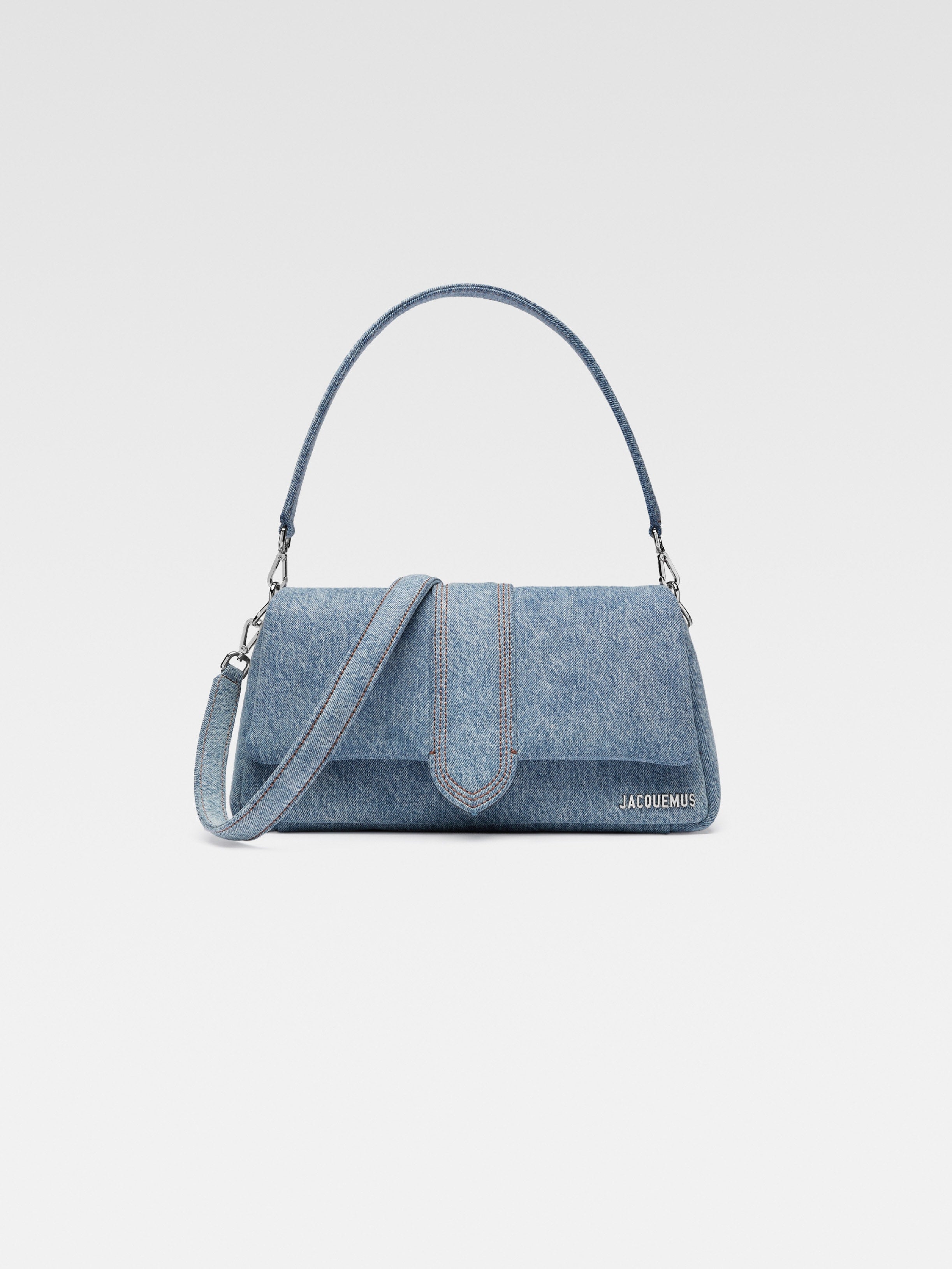 Jacquemus The Bambimou In Denim Soft Padded Denim Bag With Leather Trim Blue