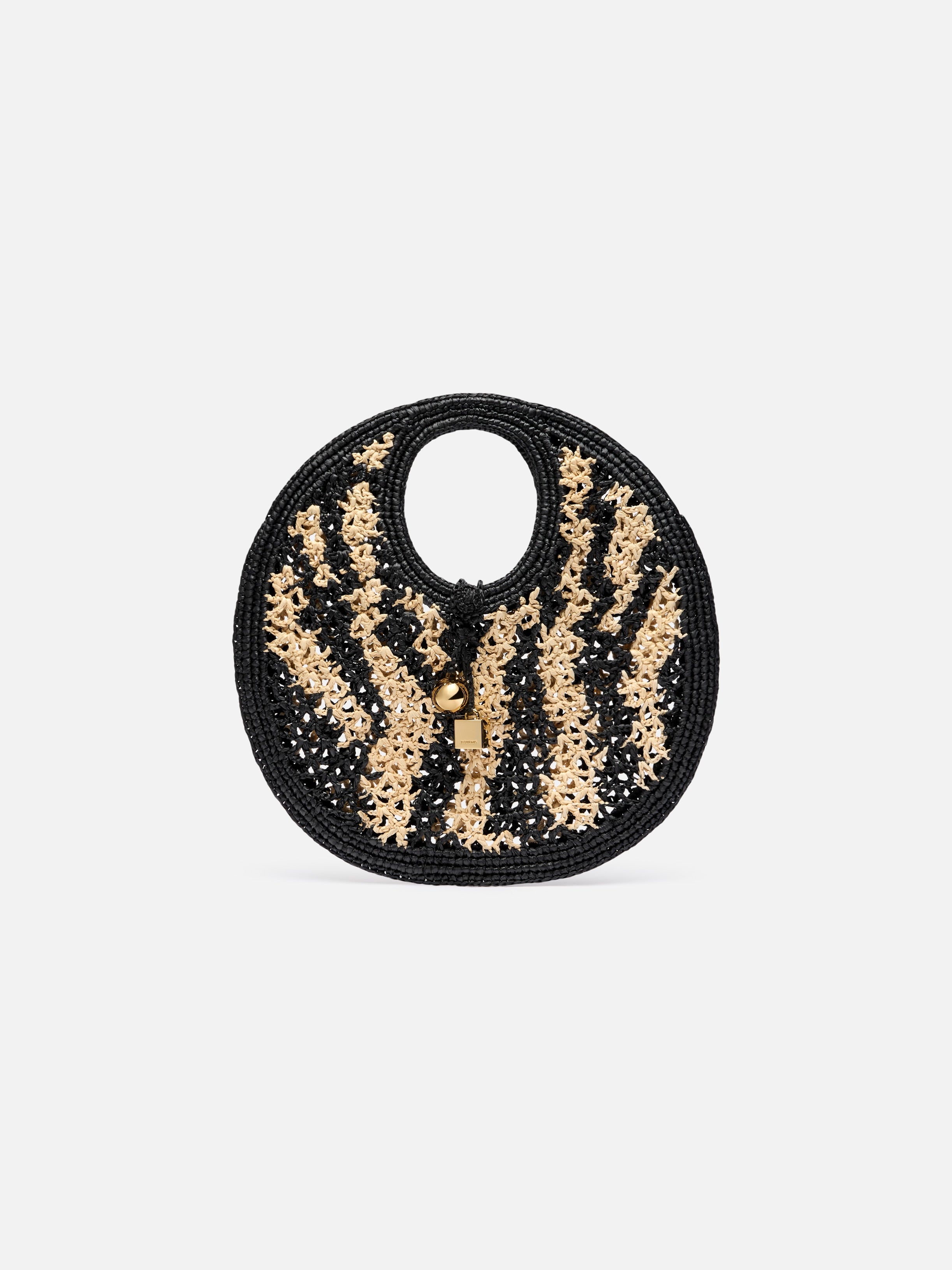 Jacquemus The Spiaggia Small Round Bag Small Raffia Circle Bag Ivory/Black