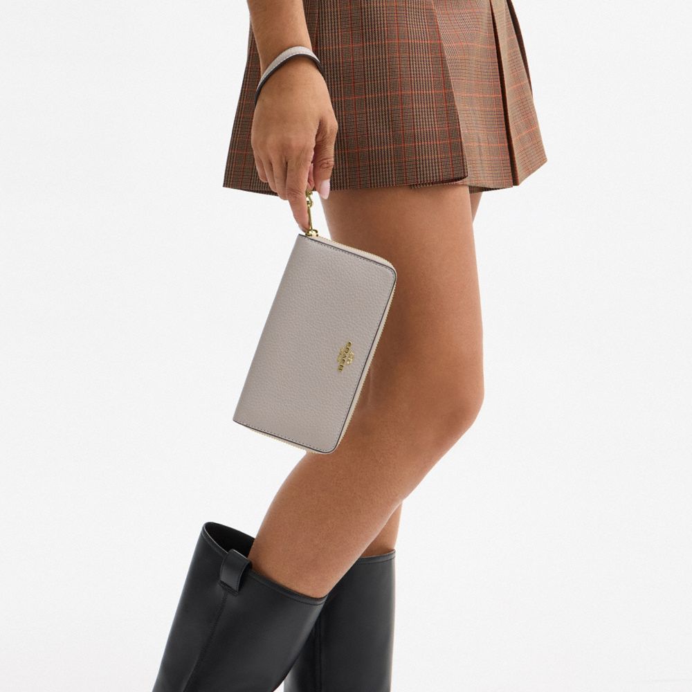 Coach Long Zip Around Wallet Gold Grey Birch