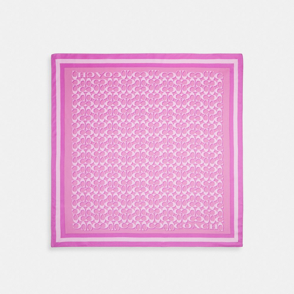 Coach Signature Print Silk Square Scarf Fuschia